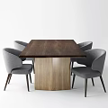 Modern Wooden Dining Table Set With Four Gray Upholstered Chairs And Solid Base 3d model