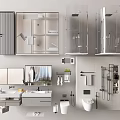 Modern Bathroom Vanity Interior With Countertop Mirror Faucet And Storage Cabinets