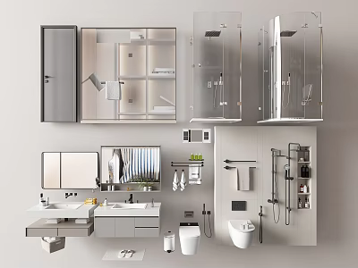 Modern Bathroom Vanity Interior With Countertop Mirror Faucet And Storage Cabinets 3d model