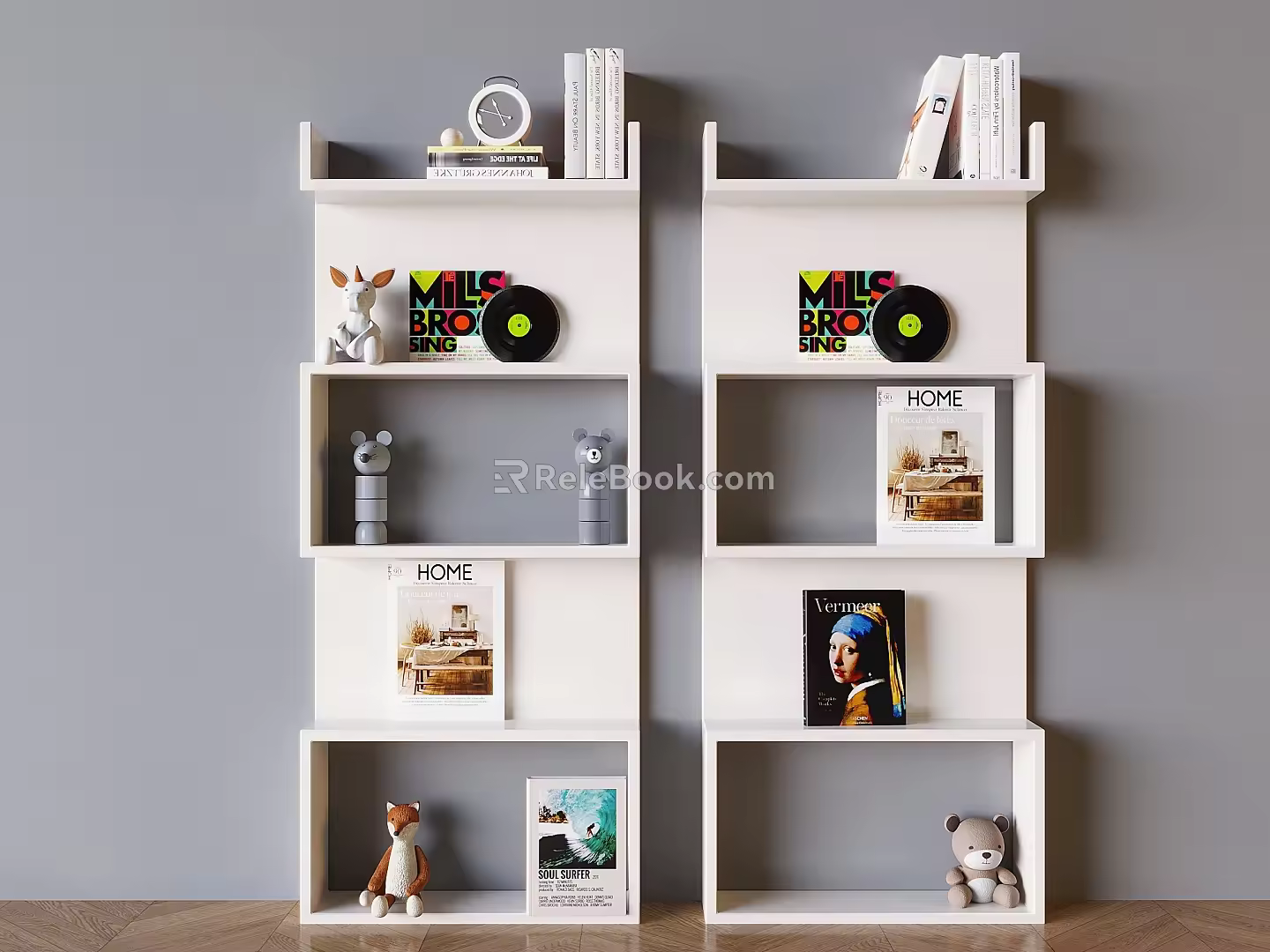 Nordic Style Cream Style Bookshelf Solid Wood Storage Rack Storage Cabinet Multi-Layer Magazine Rack Display Rack 3d model