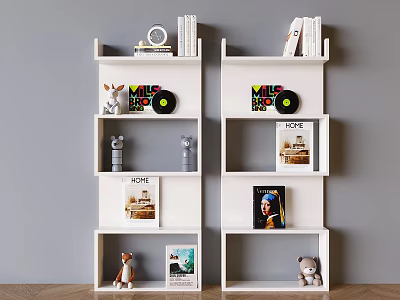 Nordic Style Cream Style Bookshelf Solid Wood Storage Rack Storage Cabinet Multi-Layer Magazine Rack Display Rack 3d model
