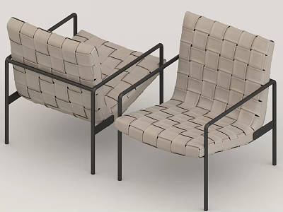 Modern Woven Accent Chairs with Black Metal Frame and Linen Fabric Design 3d model