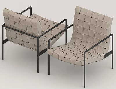 Modern Woven Accent Chairs with Black Metal Frame and Linen Fabric Design 3d model