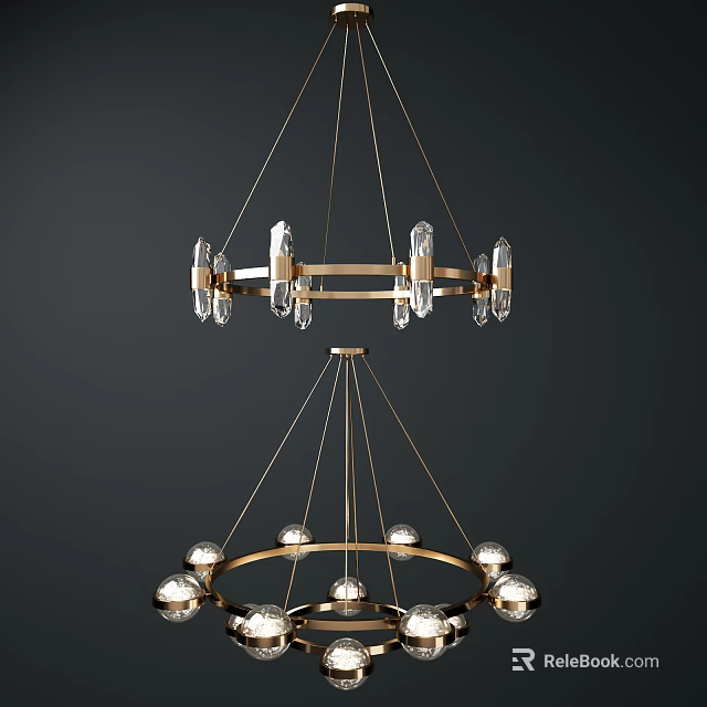Elegant Modern Gold Frame Chandelier with Crystal Accents and Spherical Balls 3d model 