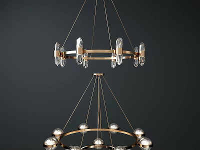 Elegant Modern Gold Frame Chandelier with Crystal Accents and Spherical Balls 3d model