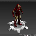 Iron Man Movie and Game Character with Red Gold Armor Standing on Black Base