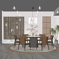 Elegant Modern Restaurant Interior With Round Dining Table Brown Chairs Pendant Light And Wooden Decor