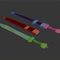 Classic Decorative Swords With Red Scabbards Brown Hilts And Metal Accents