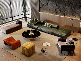 Modern Minotti Sofa Coffee Table Combination 3d model