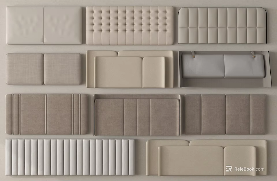 Stylish Bedroom Headboards in Various Designs with Beige Light Gray Tones and Button Stitching Details 3d model 
