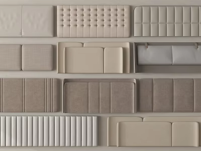 Stylish Bedroom Headboards in Various Designs with Beige Light Gray Tones and Button Stitching Details 3d model