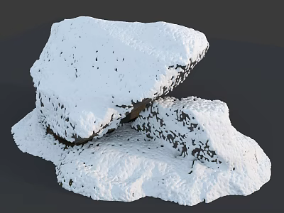 Organic Stone and Wood Elements Covered with Fresh Snow in Natural Outdoor Scene 3d model