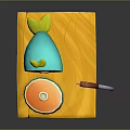 Yellow Cutting Board With Sliced Orange And Kitchen Knife For Daily Use