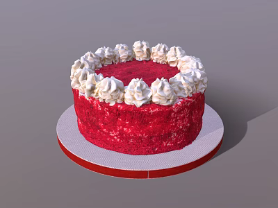 Delicious Red Velvet Cake With White Frosting Swirls On Round Plate 3d model