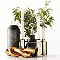 Elegant Decorative Ornament Set Interior With Pampas Grass Vase Candles And Green Plants