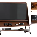 Modern TV With Game Controllers Gaming Consoles And Wheels On Wooden Stand