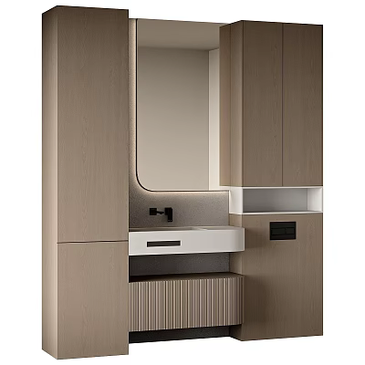 Modern Bathroom Vanity Design With Wooden Cabinetry Mirror And Sink Countertop 3d model