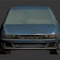 Blue Vintage Sedan Car With Worn Exterior And Classic Design Details