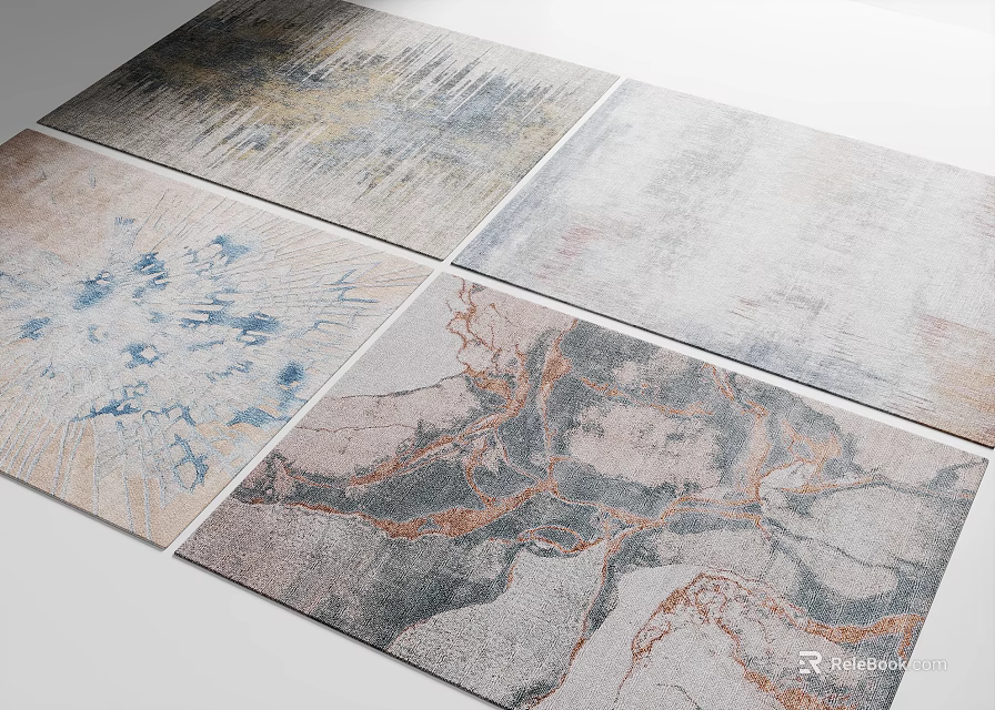 Modern Square Rugs With Various Abstract Patterns And Textured Designs For Living Room 3d model