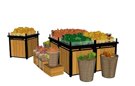 Shelf Display Cabinet Fruit Stacking Head Vegetable and Fruit Stacking Head Rattan Basket Display Stacking Head Promotional Display Cabinet Promotional Stacking Head Scene Stacking 3d model