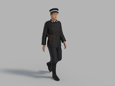 A Man in Dark Uniform Wearing Cap With Crossbody Bag Walking in Studio 3d model