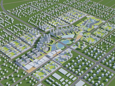 Aerial View Urban Planning City 3d model