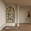 Elegant Entryway Hallway With Stained Glass Window White Column And Rabbit Decoration