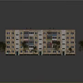 Multi Story Residential Building With Yellow Exterior Balconies Roof Structures And Small Trees Around