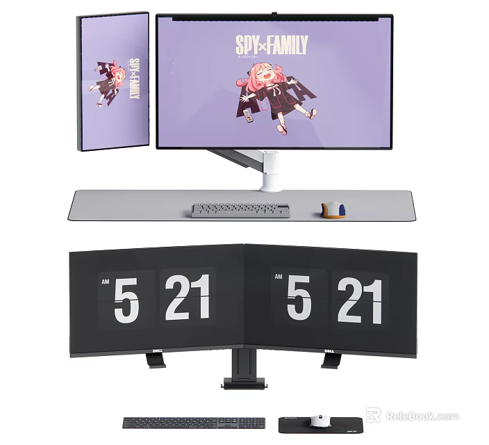 Modern Dual Computer Monitors With Adjustable Stand And Digital 3d model 