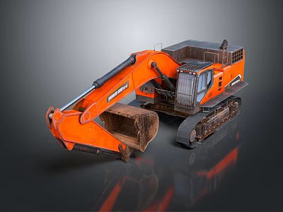 Orange Heavy Duty Construction Excavator With Large Bucket And Tracks 3d model