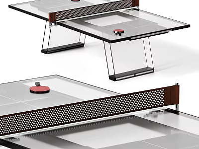 Modern Ping Pong Room Interior With Glass Table Metal Frame And Net 3d model
