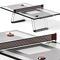 Modern Ping Pong Room Interior With Glass Table Metal Frame And Net