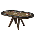 Stylish Wooden Round Entertainment Table With Poker Chips Dice And Smooth Game Surface