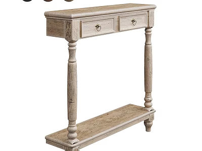 Vintage Wooden Dining Table With Two Drawers Column Legs And Lower Shelf 3d model