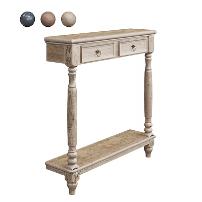 Vintage Wooden Dining Table With Two Drawers Column Legs And Lower Shelf 3d model