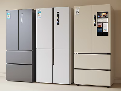 Stylish Multi Door Refrigerators With Smart Display In Different Colors For Modern Kitchen 3d model