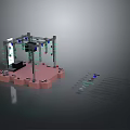 3D Rendered Mechanical Setup With Pink Platform Suspended Components And Technical Diagram