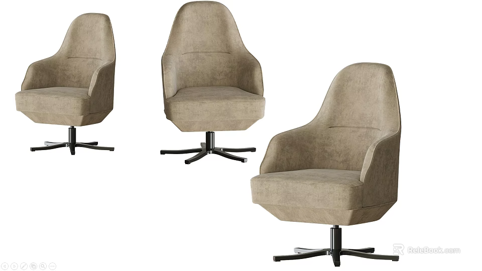 Set of Three Modern Beige Upholstered Office Chairs with Swivel Base and Ergonomic Design 3d model 