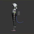 Stylish Game Anime Character With Blue Hair Cat Ear Hat Gray Coat And Pink Shoes