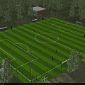 Aerial View Planning of Soccer Field With Green Lawn White Lines and Surrounding Trees