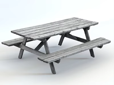 Rustic Wooden Outdoor Picnic Table with Built in Benches for Garden Gathering 3d model
