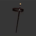 Medieval Weapon Sword With Brown Leather Scabbard And Golden Hilt Top