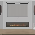 Projection Monitoring System In Modern Living Room Interior With Screen Speakers And Fireplace
