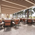 Modern Restaurant Interior With Glass Roof Open Space Wooden Tables Green Plants And Natural Light