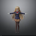 Anime Character With Blonde Long Hair Blue Blazer Plaid Skirt And Knee High Socks