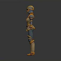 Woman In Blue And Yellow Warrior Armor With Helmet Standing Pose