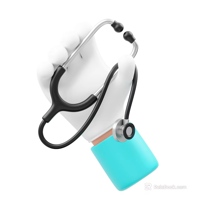 Medical Device Stethoscope Held by Hand in White Glove with Blue Sleeve 3d model 