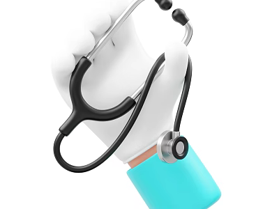 Medical Device Stethoscope Held by Hand in White Glove with Blue Sleeve 3d model