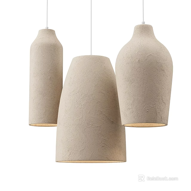 Three Textured Beige Pendant Lights Hanging Modern Interior Decor Design 3d model