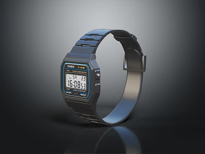 Casio Digital Wrist Watch With Square Dial Metal Strap And Digital 3d model